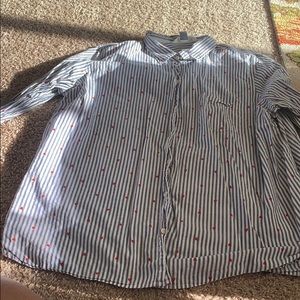 Boyfriend button down- stripped with hearts